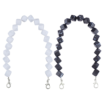2Pcs 2 Colors Acrylic Square Beads Bag Strap, with Iron Lobster Clasps, Bag Replacement Accessories, Mixed Color, 40.7cm, 1pc/color