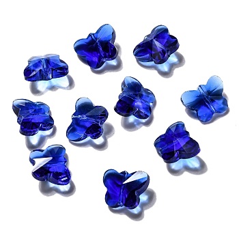 Transparent Glass Beads, Faceted, Butterfly, Dodger Blue, 12x15x8mm, Hole: 1.5mm