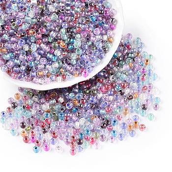 6/0 Transparent Inside Colours Glass Seed Round Beads, Round Hole, Mixed Color, 4x3mm, Hole: 1.2mm, 4500pcs/pound