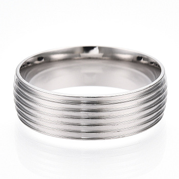 201 Stainless Steel Grooved Finger Ring Settings, Ring Core Blank for Enamel, Stainless Steel Color, 8mm, Size 13, Inner Diameter: 23mm