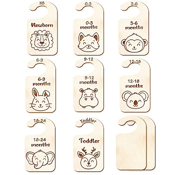Wood Baby Closet Size Dividers, Baby Clothes Organizers, from Newborn to Toddler, Other Animal, 100x180x2.5mm, 10pcs/set