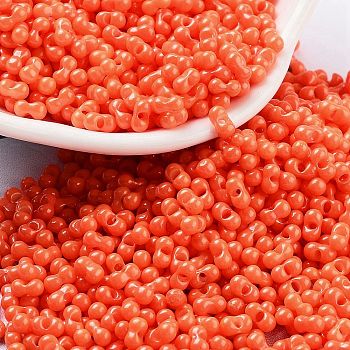 Baking Paint Glass Seed Beads, Peanut, Coral, 2~2.5x4x2mm, Hole: 0.8mm, about 15000pcs/pound