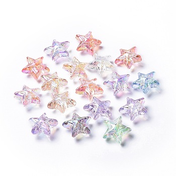 Transparent Acrylic Beads, AB Color Plated, Star, Mixed Color, 22.5x24.5x11.5mm, Hole: 2.1mm