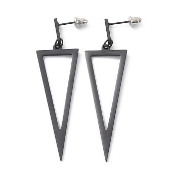 Alloy Hollow Out Triangle Dangle Stud Earrings for Women, Electrophoresis Black, 66.5mm, Pin: 0.7mm