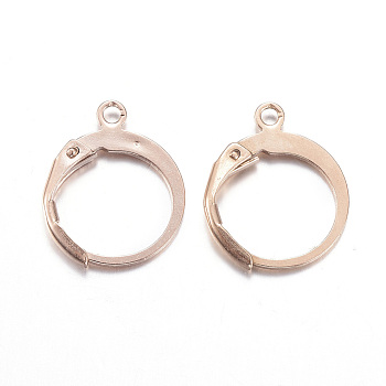 Ion Plating(IP) 304 Stainless Steel Leverback Earring Findings, with Loop, Rose Gold, 14.5x12x2mm, Hole: 1mm, Pin: 0.8x1mm
