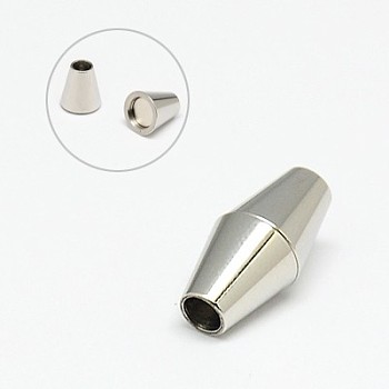 304 Stainless Steel Magnetic Clasps with Glue-in Ends, Bicone, Stainless Steel Color, 15x7mm, Hole: 3mm