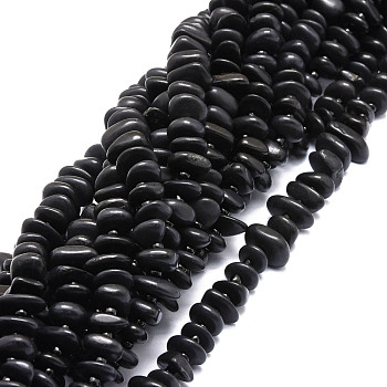 Natural Shungite Stone Beads Strands, Nuggets, 8~11x9~14x1.5~5mm, Hole: 0.8mm, about 74pcs/strand, 15.55''(39.5cm)