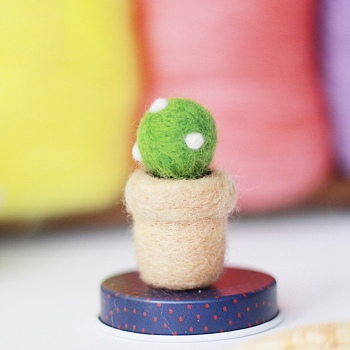 Cactus Needle Felting Kit, including Instructions, 1Pc Foam, 3Pcs Needles, 4 Colors Wool, Mixed Color