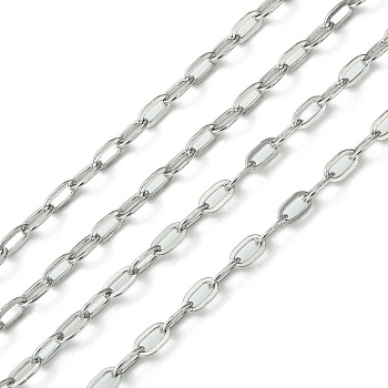 304 Stainless Steel Cable Chains, Soldered, Flat Oval, Stainless Steel Color, 5x2.5x0.6mm