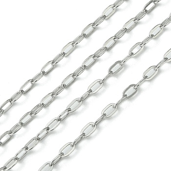 Tarnish Resistant 304 Stainless Steel Cable Chains, Soldered, Flat Oval, Stainless Steel Color, 5x2.5x0.6mm