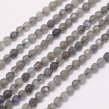 Faceted Round Natural Labradorite Bead Strands, 4mm, Hole: 0.8mm, about 100pcs/strand, 15.5 inch