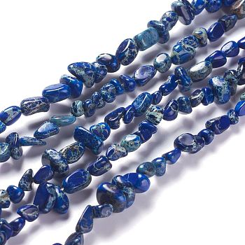 Natural Imperial Jasper Bead Strands, Dyed, Chips, Medium Blue, 6~10x5~8x4~6mm, Hole: 1.2mm, about 79pcs/strand, 15.75 inch(40cm)