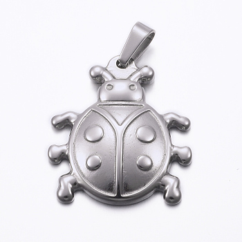 304 Stainless Steel Pendants, Ladybird/Ladybug, Stainless Steel Color, 28.5x25x4.5mm, Hole: 8x4mm
