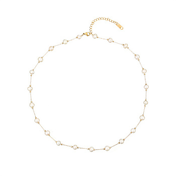Stainless Steel Chain Necklaces for Women, with Natural Pearl, Golden, 16.93 inch(43cm)