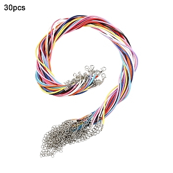 10 Colors Waxed Cotton Cord Necklace Making, with Alloy Lobster Claw Clasps and Iron End Chains, Mixed Color, 17.13x0.06 inch(43.5x0.15cm), 3pcs/color