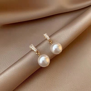 Alloy Rhinestone Dangle Earrings for Women, with Imitation Pearl Beads and 925 Sterling Silver Pin, Round, 24x10mm