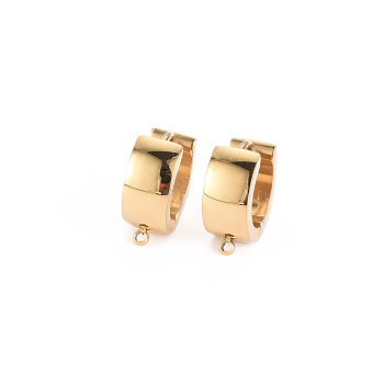 304 Stainless Steel Huggie Hoop Earring Findings, with Vertical Loop, Real 14K Gold Plated, 14x13x6mm, Hole: 1mm, Pin: 1mm