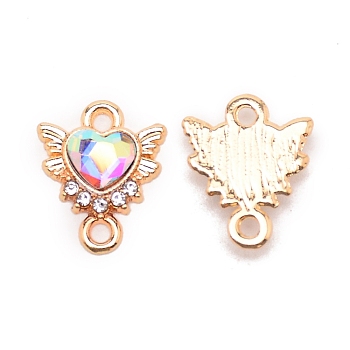 Zinc Alloy Links Connectors, with Rhinestone, Heart with Wing, Light Gold, Light Amethyst AB, 14x12x2.5mm, Hole: 1.6mm