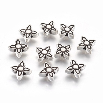 Tibetan Silver Beads, Lead Free & Nickel Free & Cadmium Free, Flower, Antique Silver, about 8.8mm in diameter, Hole: 1mm