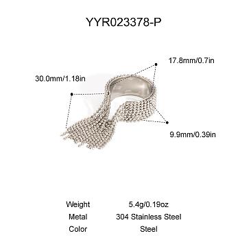 304 Stainless Steel Cuff Rings, Tassels Rings for Women, Stainless Steel Color, Inner Diameter: 17.8mm