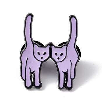 Cat Initial Letter Enamel Pin, Electrophoresis Black Alloy Cartoon Brooch for Backpack Clothes, Letter.H, 30x23x2mm, Pin: 1.2mm