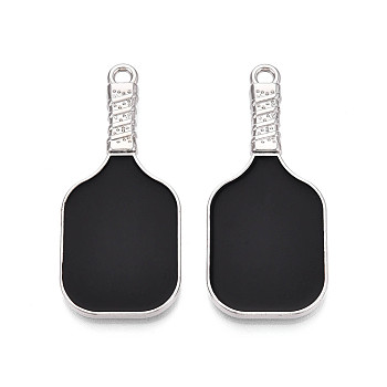Alloy Enamel Big Pendants, Pickleball Paddle Charms, Platinum, Black, 52.5x23x4.5mm, Hole: 2.8mm