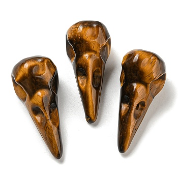 Natural Tiger Eye Pendants, Bird Head Skull Charms, 47~49x20~22x20~22mm, Hole: 2~2.5mm