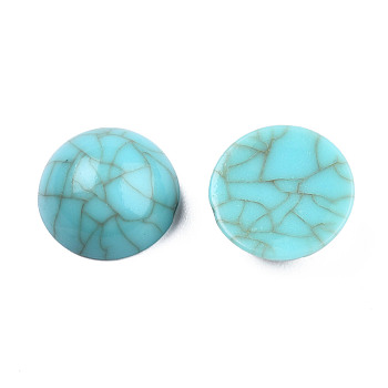 Acrylic Cabochons, Imitation Gemstone Style, Half Round, Medium Turquoise, 14x6.5mm