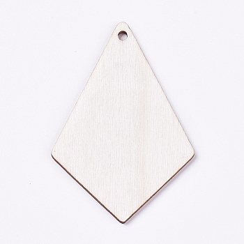 Unfinished Blank Wood Pendants, for DIY Jewelry Making, Rhombus, BurlyWood, 55x36.6x1.5mm, Hole: 2mm