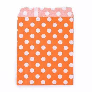 Kraft Paper Bags, No Handles, Food Storage Bags, Polka Dot Pattern, Orange, 18x13cm