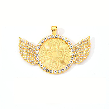Alloy Pendant Cabochon Settings, with Crystal Rhinestone, Cadmium Free & Lead Free, Flat Round with Wing, Golden, Tray: 30mm, 46x68x4mm, Hole: 5.5x3.5mm
