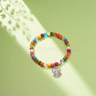 Synthetic Turquoise(Dyed) & Acrylic Beaded Stretch Bracelet with Alloy Charm for Women(BJEW-JB08627-04)-2