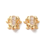 Brass Micro Pave Clear Cubic Zirconia Beads, Frog, Real 18K Gold Plated, 12.5x12x4mm, Hole: 1mm(X1-KK-L221-002G)