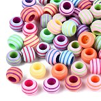 Opaque Acrylic European Beads, Large Hole Beads, Rondelle with Stripe Pattern, Mixed Color, 9~9.5x7mm, Hole: 4.7mm, about 1562pcs/500g(SACR-Q001-01)