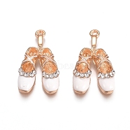 Light Gold Plated Alloy Enamel Pendants, with Crystal Rhinestone, Shoes, White, 26x15x4.5mm, Hole: 1.5mm(PALLOY-TAC0011-15A)