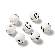 Printed Round Wood European Beads, Halloween Theme Large Hole Beads, Monster Face, White, 16mm, Hole: 4mm(WOOD-M006-02)