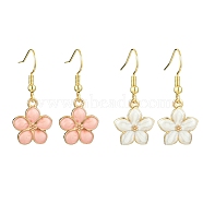 Flower Alloy Enamel Dangle Earrings for Women, Mixed Color, 33x14.5mm, 2pairs/set(EJEW-JE06156)