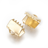 304 Stainless Steel Ribbon Crimp Ends, Rectangle, Golden, 6x6.5mm, Hole: 0.8mm(STAS-E471-05C-G)