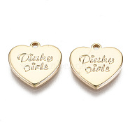 Brass Charms, Nickel Free, Heart with Word, Real 18K Gold Plated, 10x11x1mm, Hole: 1mm(KK-T056-49G-NF)
