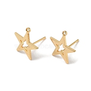 Brass Stud Earring Findings, with Loop, Hollow Star, Real 18K Gold Plated, 13.2x12.7mm, Hole: 1mm, Pin: 0.8x11mm(KK-R164-06G)