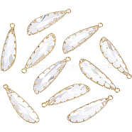 Brass Glass Pendants, Faceted, Teardrop, Clear, Real 18K Gold Plated, 35.5x10x4mm, Hole: 2mm, 10pcs/box(KK-BC0008-97)