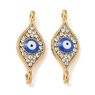 Alloy Blue Enamel Evil Eye Connector Charms, Crystal Rhinestone Links, Golden, Horse Eye, 23.5x9x2.5mm, Hole: 1.5mm(ENAM-S003-03B)