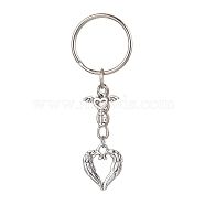 Valentine's Day Heart Alloy Pendant Keychain, with Iron Split Key Rings, Wing, 7.3cm.(KEYC-JKC00625-03)