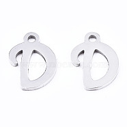 201 Stainless Steel Charms, Laser Cut, Alphabet, Stainless Steel Color, Letter.D, 12x8.5x1mm, Hole: 1.4mm(X-STAS-T044-217P-D)