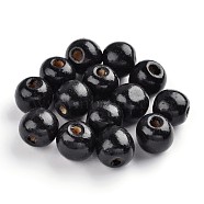 Dyed Natural Wood Beads, Round, Nice for Children's Day Gift Making, Lead Free, Black, about 14mm wide, about 13mm high, hole: 4mm, about 1200pcs/1000g(TB095Y-10)