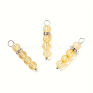 10Pcs Natural Citrine Pendants, Round Beaded Links with 304 Stainless Steel Rhinestone Findings, 30x6.5mm, Hole: 3.3mm(PALLOY-JF01425-02S)