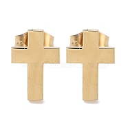 Vacuum Plating 304 Stainless Steel Stud Earrings for Women, Cross, Golden, 11.5x8mm(EJEW-A048-47D-G)