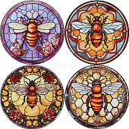 PVC Window Static Stickers, Round Waterproof Electrostatic stickers for Window Decoration, Bees, 255x0.3mm, 4pcs/set(DIY-WH0488-73C)