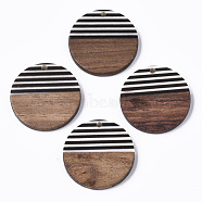 Resin & Walnut Wood Pendants, Opaque. Waxed. Flat Round, Black, 28.5x3.5mm, Hole: 2mm(X-RESI-T035-11)