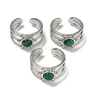 Natural Malachite Adjustable Rings, with Platinum Brass Findings, Long-Lasting Plated, Jewely for Women, Adjustable(RJEW-K269-10P-06)